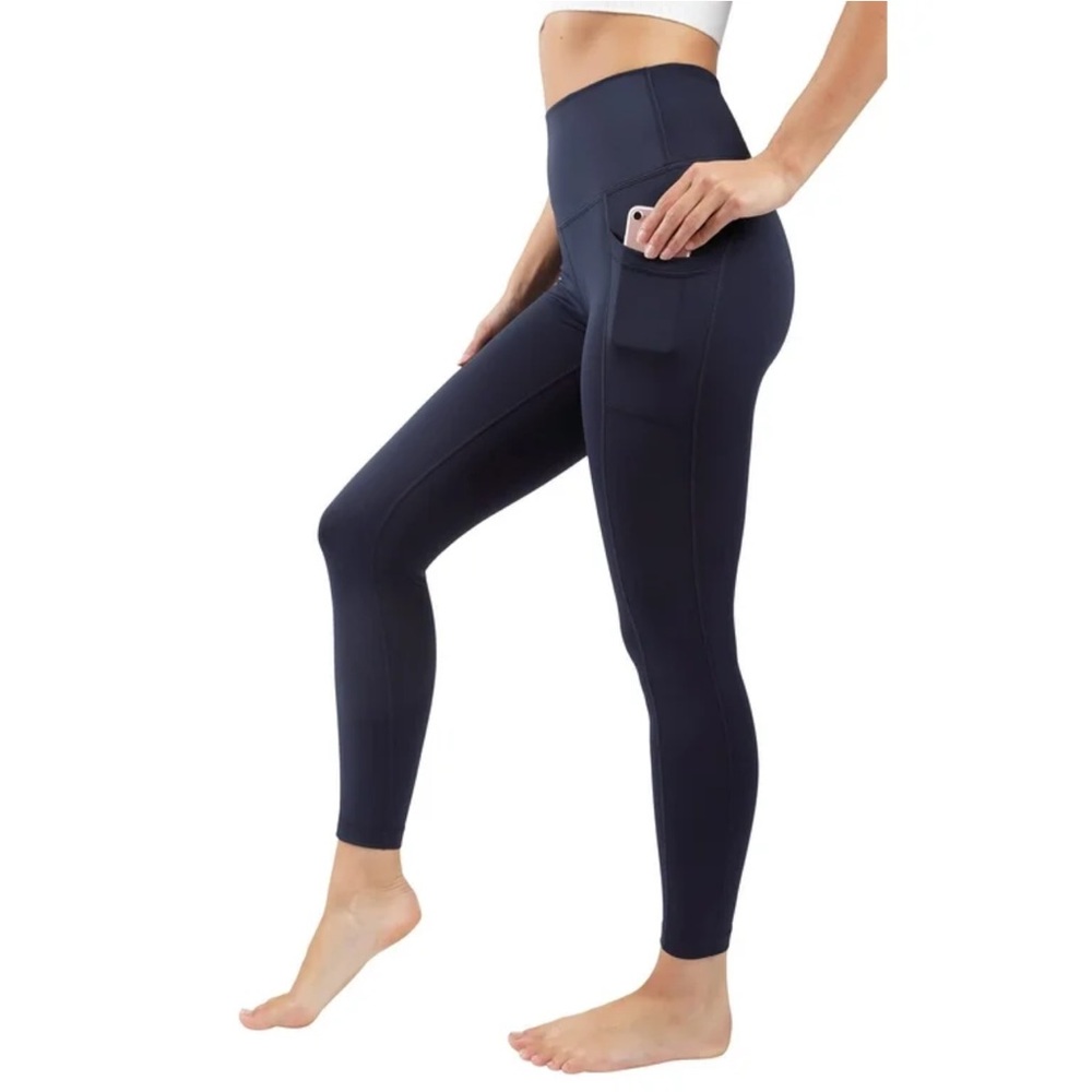 90 Degrees By Reflex High Waist Dark Navy Leggings With Side Pockets